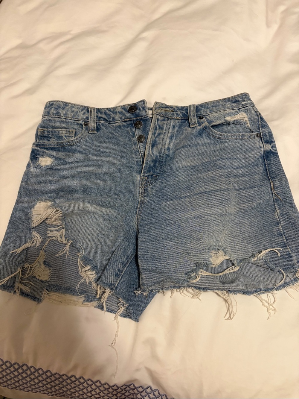 High-Rise Distressed Denim Shorts